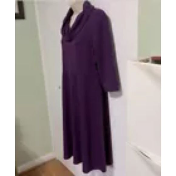 LANDS END Jersey Sweater Dress Purple Eggplant 3/4 Sleeve Medium Petite - Picture 12 of 13